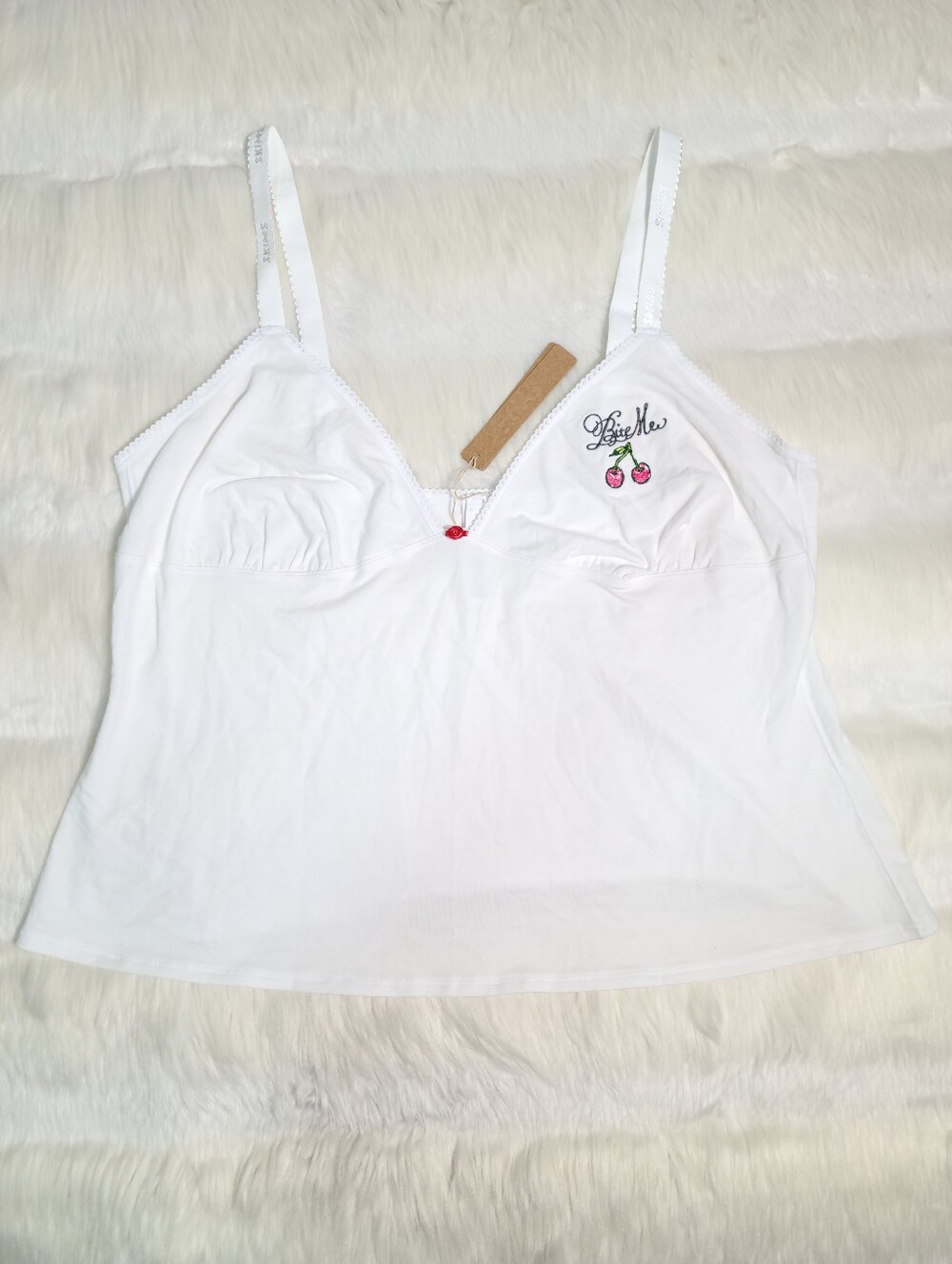 SKIMS Lightweight Cotton Logo Picot Cami White Snow Cherry Women 3X NEW